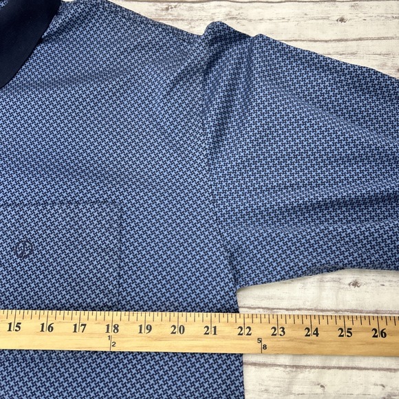 Dunhill Polo Shirt Men XL Blue Geometric Cotton Performance Long Sleeve Collared - Picture 5 of 11